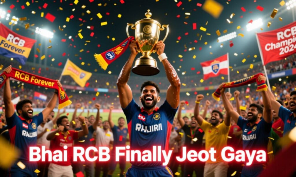 Below are the best captions and quotes for RCB winning the IPL TROPHY Hype Machine (Pure Celebration) Bhai RCB Finally Jeet Gaya